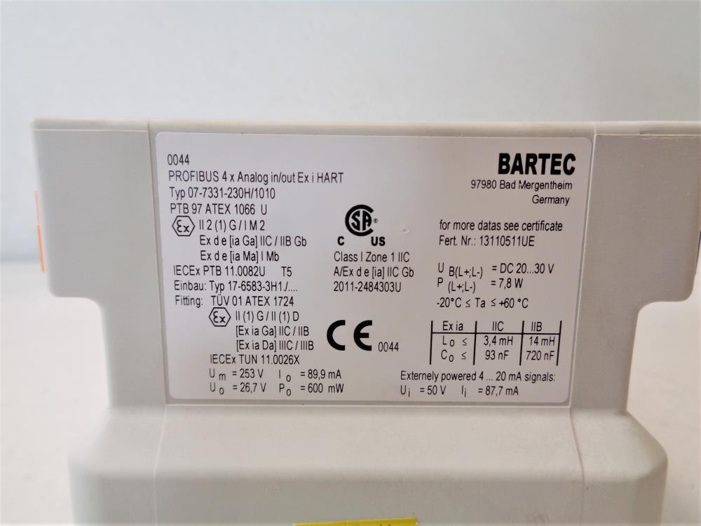 Bartec Profibus Interface 8 x 4 to 20 mA, Type 07-7331-230H/1010